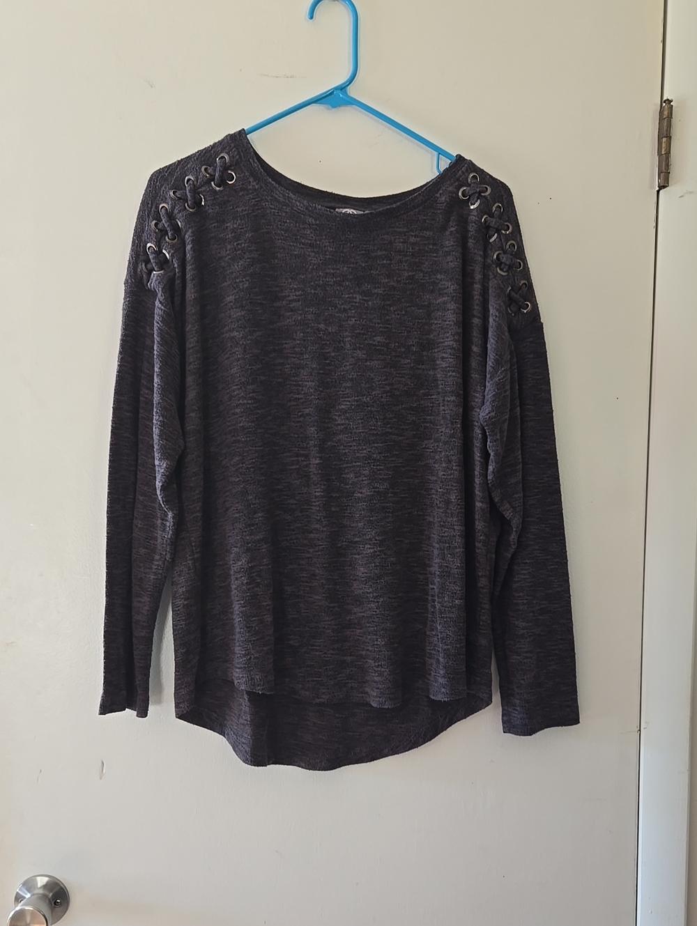 Lace-Up Detail Long-Sleeve Top - Charcoal